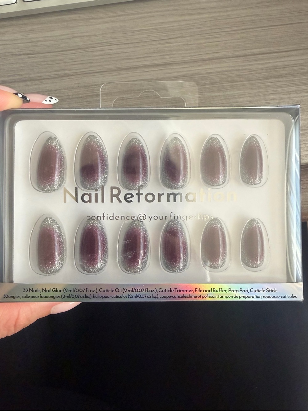 Nail Reformation Purple & Silver Ombré Glitter Press-On Nails Almond